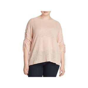 VINCE CAMUTO Womens Knit Tie Ruched 3/4 Sleeve Pointelle Boat Neck Sweater